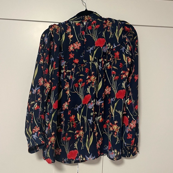 Parker Navy Floral Print Choker Neck Blouse | Size M - Picture 5 of 5